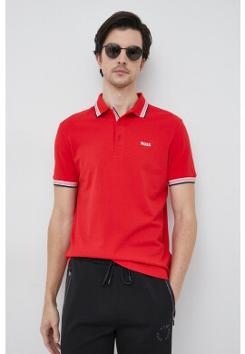 Boss Green Памучна тениска с яка BOSS BOSS ATHLEISURE в червено - Pepit.bg