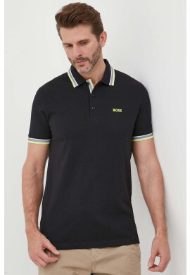 Boss Green Памучна тениска с яка BOSS BOSS ATHLEISURE в черно - Pepit.bg