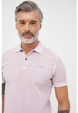 Boss Orange Памучна тениска с яка BOSS Boss Casual в розово с изчистен дизайн - Pepit.bg