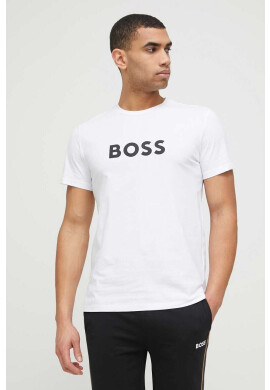 Boss Плажна тениска в бяло с десен - Pepit.bg