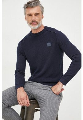 Boss Orange Пуловер с кашмир BOSS Casual мъжки в тъмносиньо от лека материя - Pepit.bg