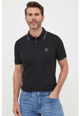 Boss Orange Тениска с яка BOSS BOSS CASUAL в черно с изчистен дизайн - Pepit.bg