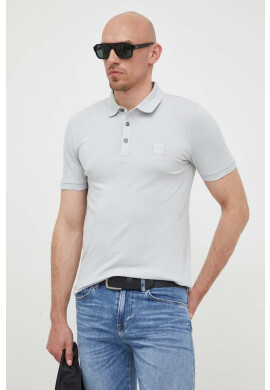 Boss Orange Тениска с яка BOSS BOSS CASUAL в сиво с изчистен дизайн - Pepit.bg