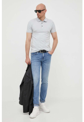 Boss Orange Тениска с яка BOSS BOSS CASUAL в сиво с изчистен дизайн - Pepit.bg