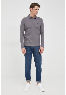 Boss Orange Тениска с яка BOSS Boss Casual мъжка в сиво с изчистен дизайн - Pepit.bg