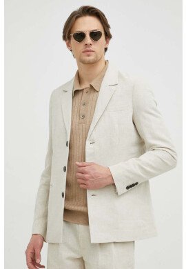 Bruuns Bazaar Ленено сако Lino Karlo blazer в бежово - Pepit.bg