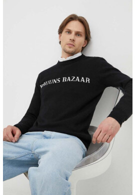 Bruuns Bazaar Пуловер Simon Nouveau мъжки в черно от лека материя - Pepit.bg