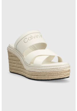 Calvin Klein Чехли WEDGE 50HH - HE в бяло със скосена платформа HW0HW01498 - Pepit.bg