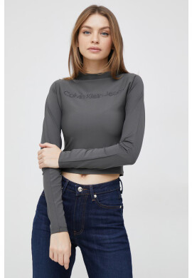 Calvin Klein Jeans Блуза с дълги ръкави в сиво с ниско поло - Pepit.bg