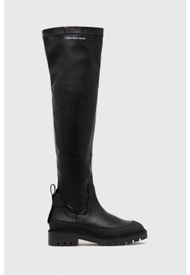 Calvin Klein Jeans Ботуши Combat Knee Boot в черно с равна подметка - Pepit.bg