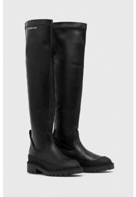 Calvin Klein Jeans Ботуши Combat Knee Boot в черно с равна подметка - Pepit.bg
