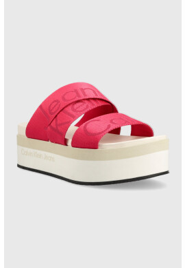 Calvin Klein Jeans Чехли FLATFORM SANDAL WEBBING в розово с платформа YW0YW00966 - Pepit.bg