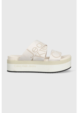 Calvin Klein Jeans Чехли FLATFORM SANDAL WEBBING в бежово с платформа YW0YW00966 - Pepit.bg