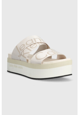 Calvin Klein Jeans Чехли FLATFORM SANDAL WEBBING в бежово с платформа YW0YW00966 - Pepit.bg
