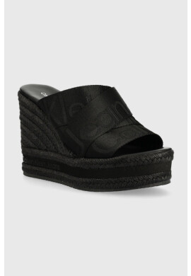 Calvin Klein Jeans Чехли WEDGE SANDAL WEBBING в черно със скосена платформа YW0YW00961 - Pepit.bg