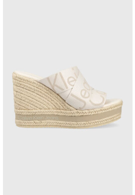Calvin Klein Jeans Чехли WEDGE SANDAL WEBBING в бежово със скосена платформа YW0YW00961 - Pepit.bg