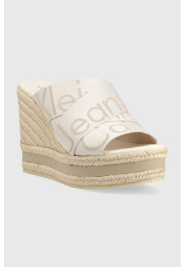 Calvin Klein Jeans Чехли WEDGE SANDAL WEBBING в бежово със скосена платформа YW0YW00961 - Pepit.bg