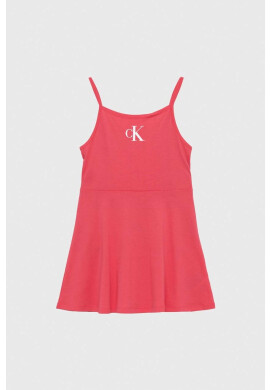 Calvin Klein Jeans Детска рокля в розово къс модел разкроен модел - Pepit.bg