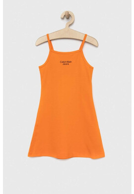 Calvin Klein Jeans Детска рокля в оранжево къс модел разкроен модел - Pepit.bg