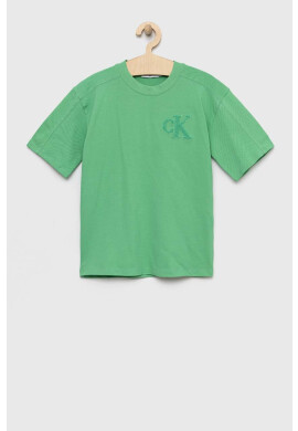 Calvin Klein Jeans Детска тениска в зелено с апликация - Pepit.bg