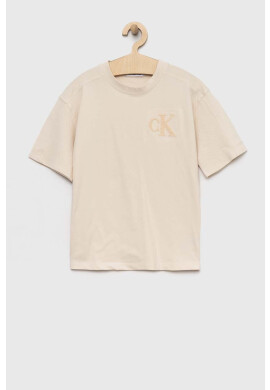 Calvin Klein Jeans Детска тениска в бежово с апликация - Pepit.bg