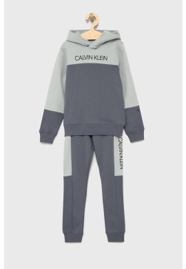 Calvin Klein Jeans Детски памучен анцуг в сиво - Pepit.bg