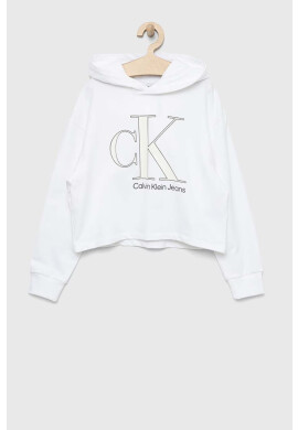 Calvin Klein Jeans Детски суичър в бяло с качулка с принт - Pepit.bg