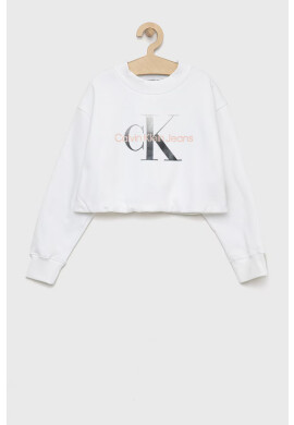 Calvin Klein Jeans Детски суичър в бяло с принт - Pepit.bg