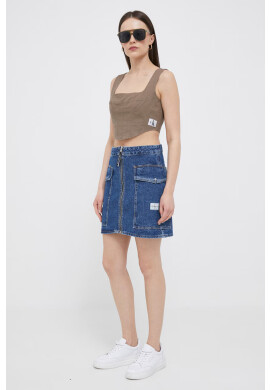 Calvin Klein Jeans Дънкова пола в синьо къс модел разкроен модел - Pepit.bg