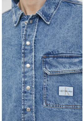 Calvin Klein Jeans Дънкова риза мъжка в синьо със свободна кройка с класическа яка - Pepit.bg