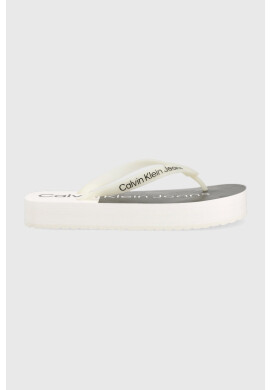 Calvin Klein Jeans Джапанки BEACH SANDAL FLATFORM в бяло с равна подметка YW0YW00716 - Pepit.bg