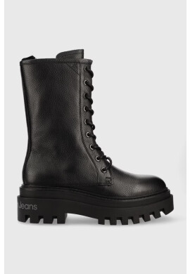 Calvin Klein Jeans Кожени боти Flatform Mid Laceup Boot в черно с платформа - Pepit.bg
