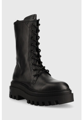 Calvin Klein Jeans Кожени боти Flatform Mid Laceup Boot в черно с платформа - Pepit.bg