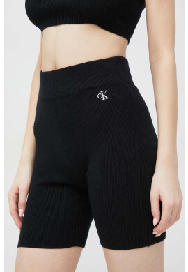 Calvin Klein Jeans Къс панталон в черно с апликация с висока талия - Pepit.bg
