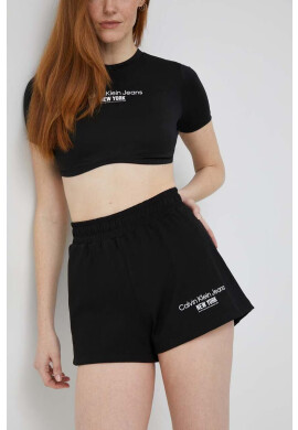 Calvin Klein Jeans Къс панталон в черно с апликация с висока талия - Pepit.bg