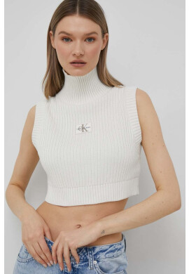 Calvin Klein Jeans Памучен елек в бежово с поло - Pepit.bg