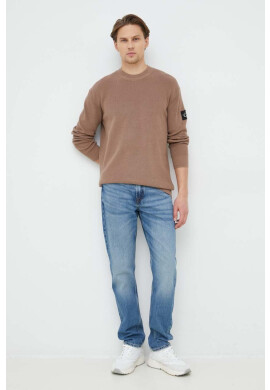 Calvin Klein Jeans Памучен пуловер мъжки в кафяво от лека материя - Pepit.bg