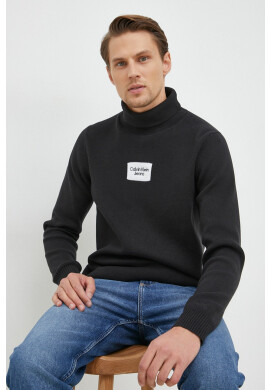 Calvin Klein Jeans Памучен пуловер мъжки в черно с поло - Pepit.bg