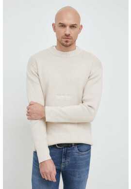 Calvin Klein Jeans Памучен пуловер в бежово - Pepit.bg