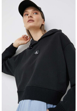 Calvin Klein Jeans Памучен суичър в черно с качулка с апликация - Pepit.bg