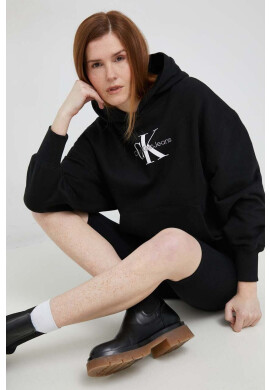 Calvin Klein Jeans Памучен суичър в черно с качулка с принт - Pepit.bg