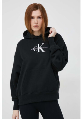Calvin Klein Jeans Памучен суичър в черно с качулка с принт - Pepit.bg