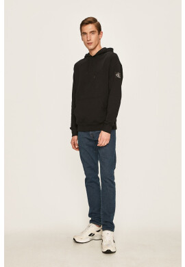 Calvin Klein Jeans Памучен суичър в черно с качулка с изчистен дизайн - Pepit.bg