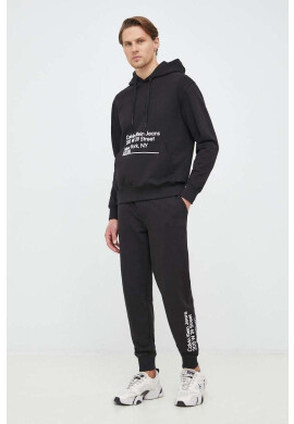 Calvin Klein Jeans Памучен суичър в черно с качулка с принт - Pepit.bg