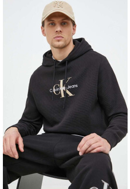 Calvin Klein Jeans Памучен суичър в бежово с качулка с принт - Pepit.bg