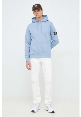 Calvin Klein Jeans Памучен суичър в бежово с качулка с изчистен дизайн - Pepit.bg