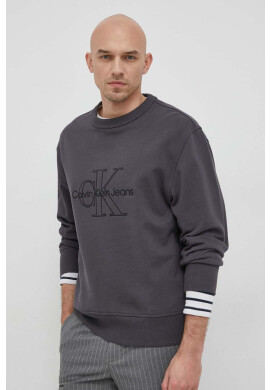 Calvin Klein Jeans Памучен суичър в сиво с апликация - Pepit.bg