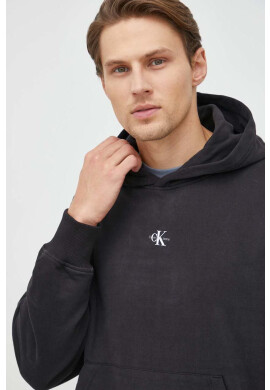 Calvin Klein Jeans Памучен суичър в черно с качулка с принт - Pepit.bg