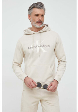 Calvin Klein Jeans Памучен суичър в синьо с качулка с десен - Pepit.bg
