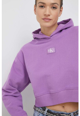 Calvin Klein Jeans Памучен суичър в лилаво с качулка с апликация - Pepit.bg